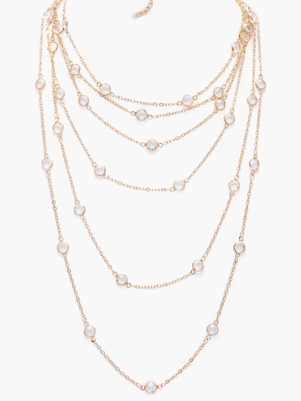 SAACHI Gold Multi-Strand Necklace with Clear Crystal Stations